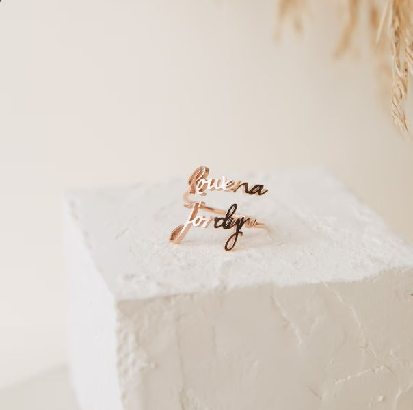 ADJUSTABLE CUSTOM RING LETTER& HEART NAME RING